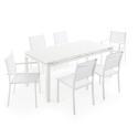 Tavolo da giardino rettangolare allungabile in alluminio con 6 sedie e 2 sedie con braccioli