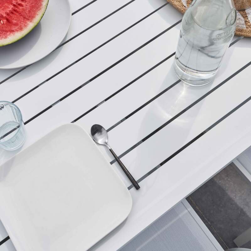 Tavolo da giardino rettangolare allungabile in alluminio con 6 sedie e 2 sedie con braccioli (3/7)