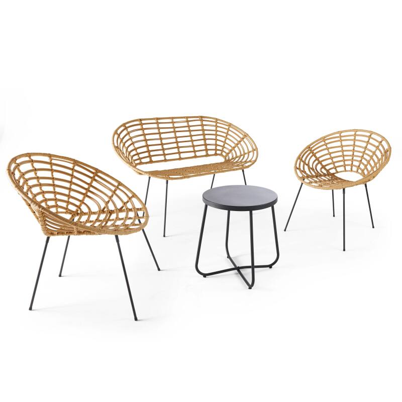 Salotto da giardino in simil rattan con 1 divano + 2 poltrone e 1 Tavolina da salotto