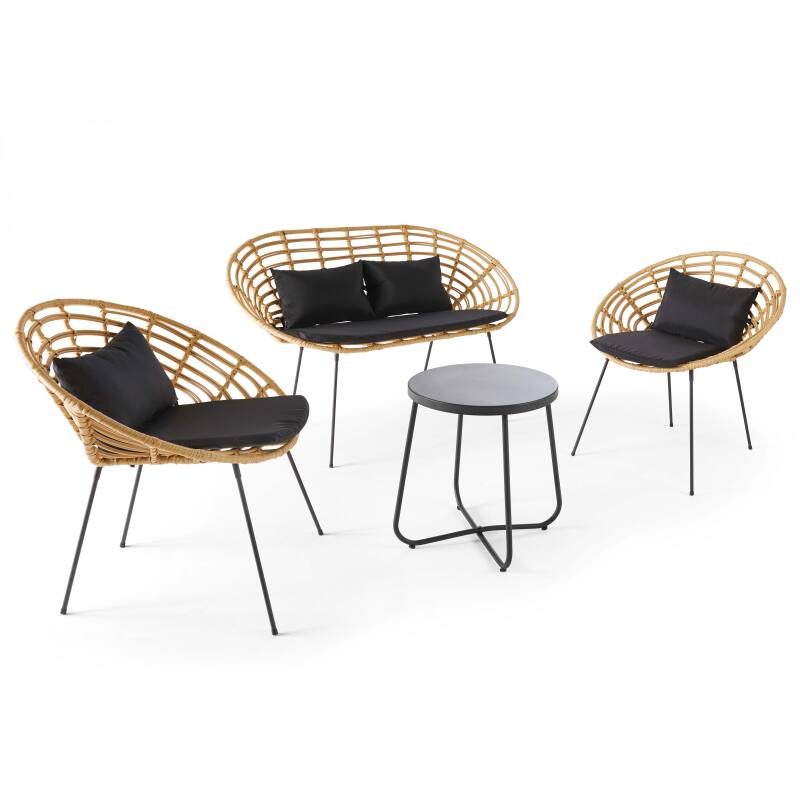 Salotto da giardino in simil rattan con 1 divano + 2 poltrone e 1 Tavolina da salotto