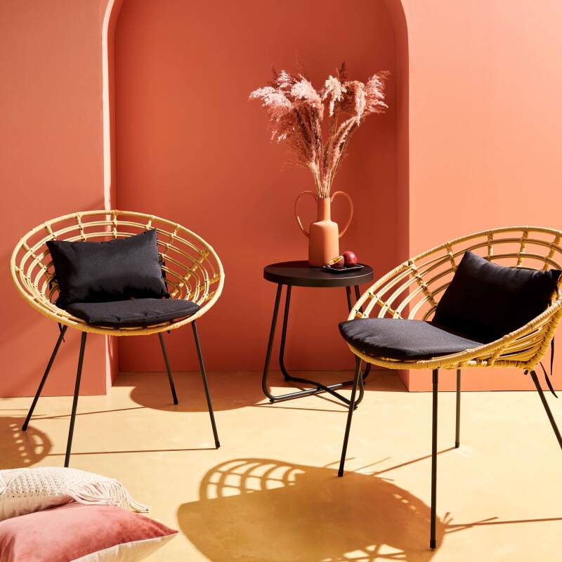 Salotto da giardino in simil rattan con 1 divano + 2 poltrone e 1 Tavolina da salotto