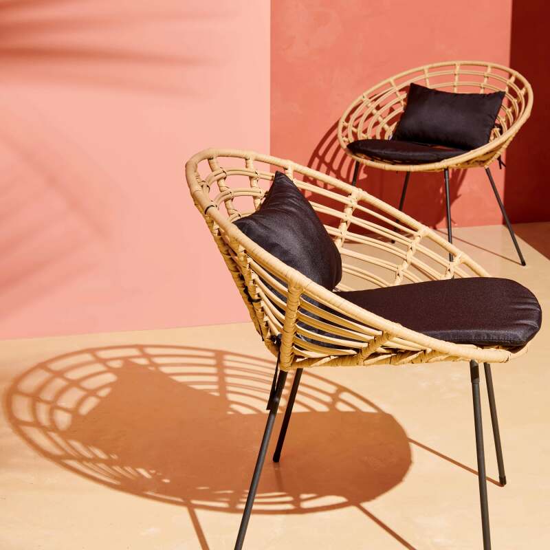 Set di 2 poltrone da giardino rotonde in rattan sintetico