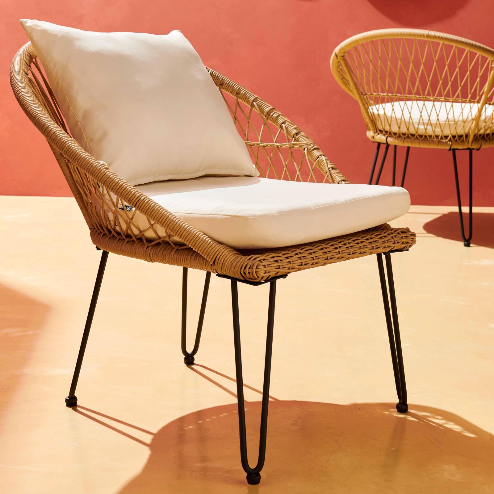 Salotto da giardino in rattan sintetico con divano, 2 poltrone e Tavolina da salotto