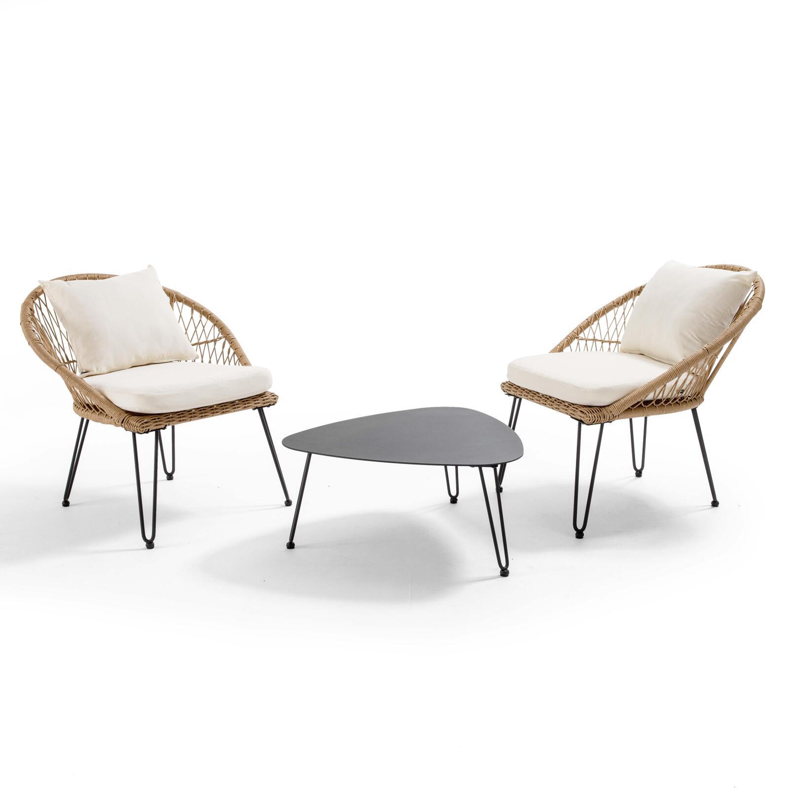 Salotto da giardino in rattan sintetico con 2 poltrone e 1 Tavolina da salotto Salotto da giardino in rattan sintetico con 2 poltrone e 1 Tavolina da salotto