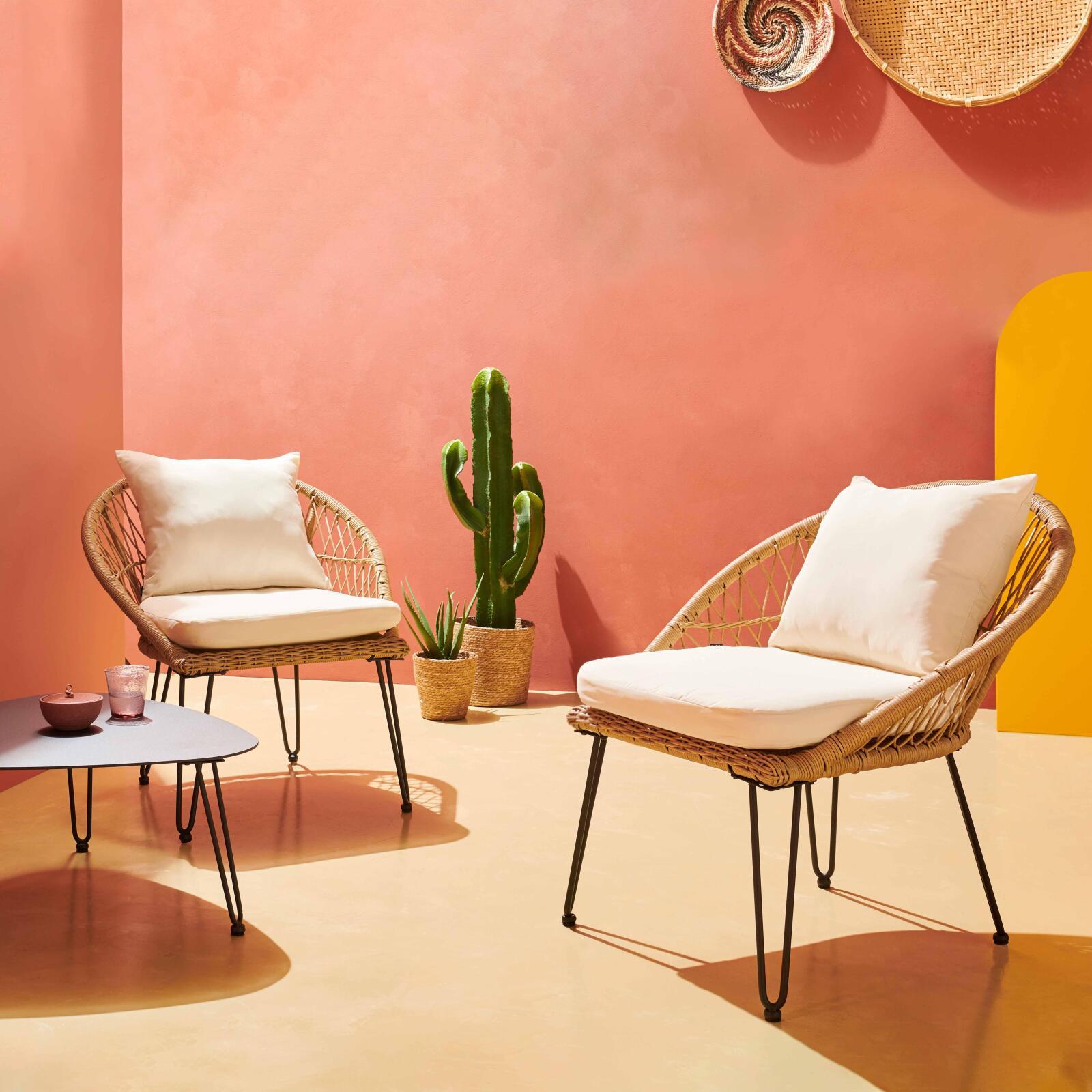 Poltrona da giardino in rattan sintetico con cuscini - Set di 2