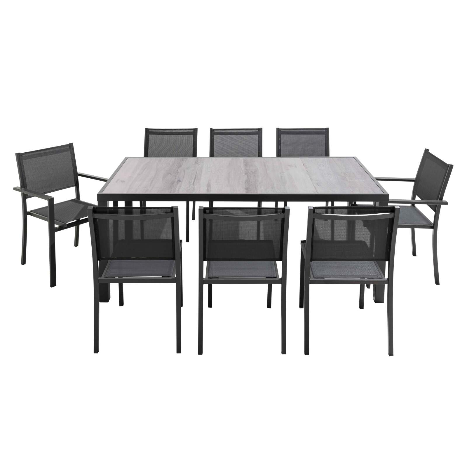 Tavolo da giardino con piano in ceramica effetto legno grigio (185 x 95 x 74 cm)