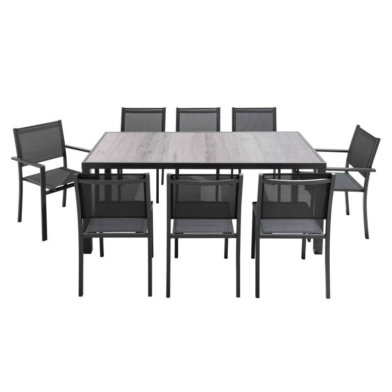 Tavolo da giardino con piano in ceramica effetto legno grigio (185 x 95 x 74 cm)