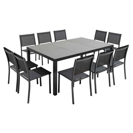 Tavolo da giardino 182 x 121 cm con piano in ceramica effetto cemento lucido e 10 sedie