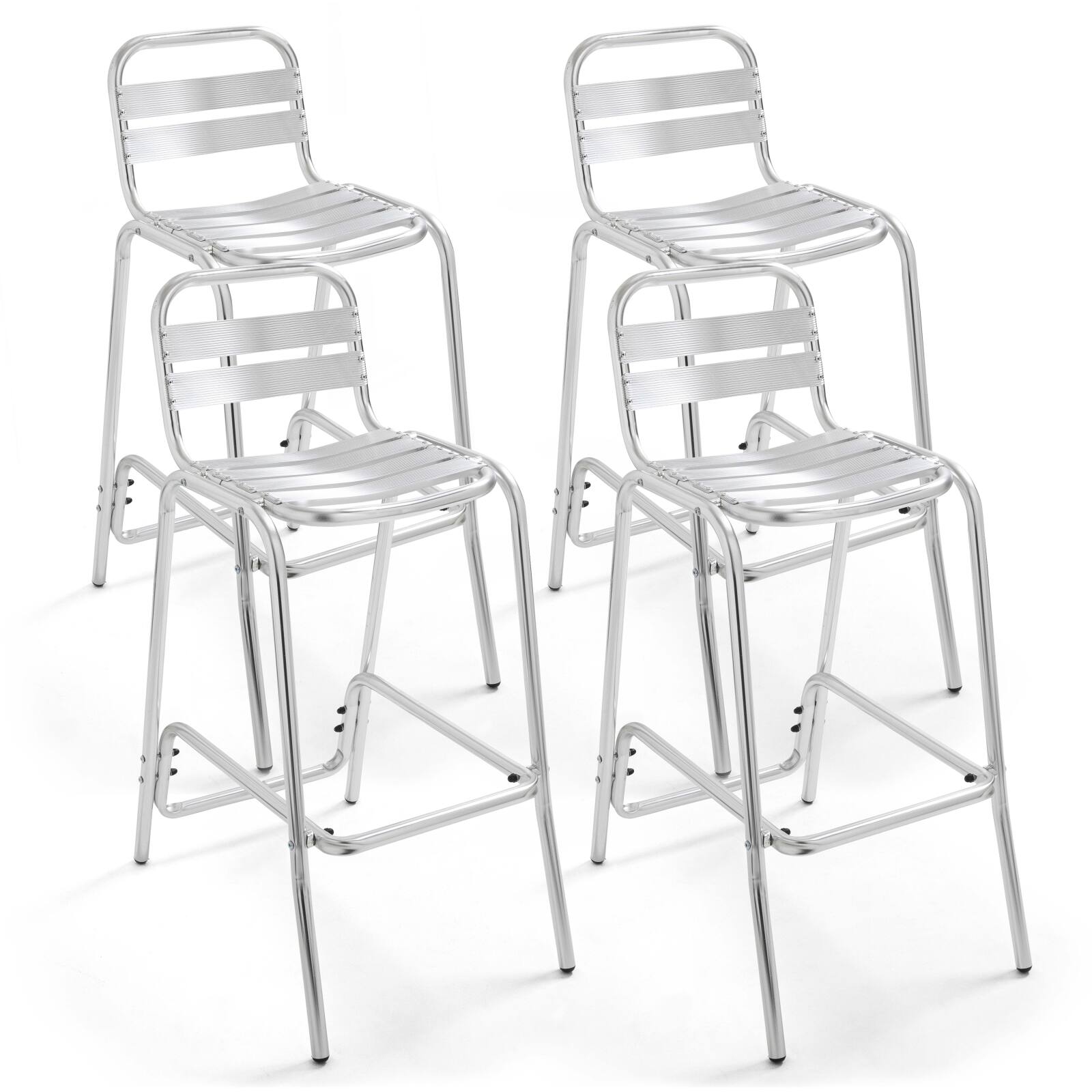 Set di 4 sedie da bar in alluminio anodizzato grigio