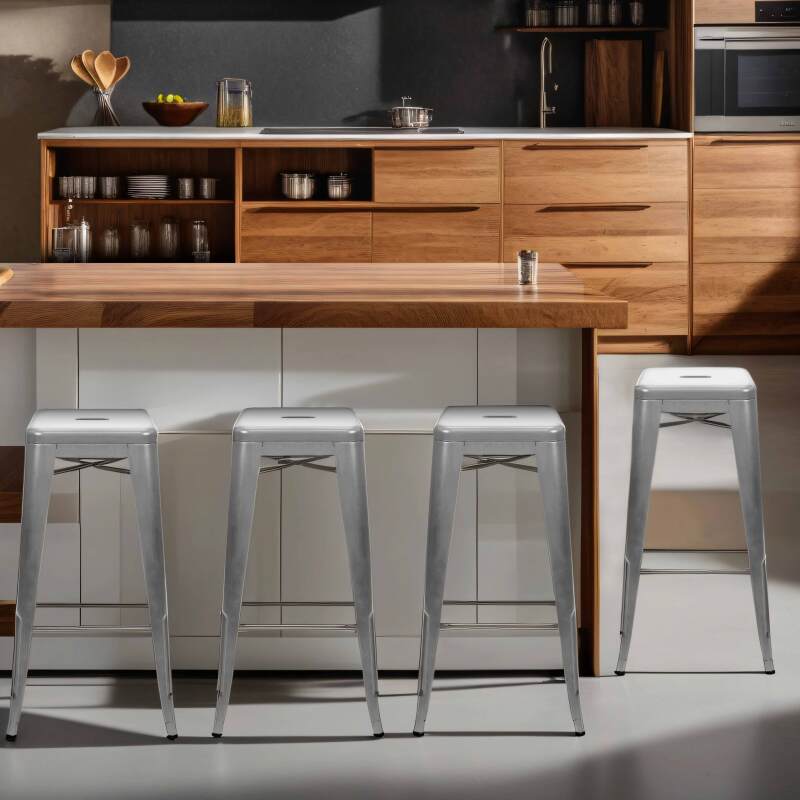 Set di 4 sgabelli da bar opachi e legno (43 x 43 x 76 cm) - Lifestyle