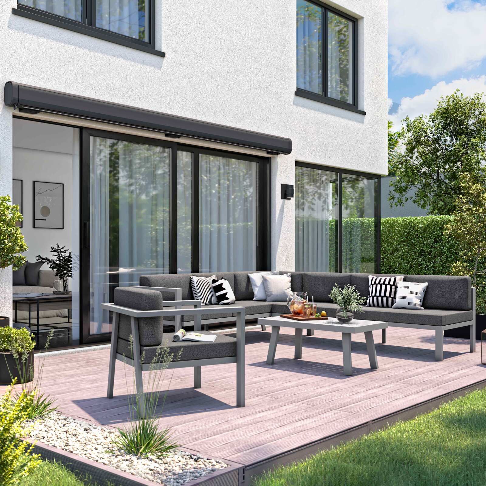 Tenda da sole elettrica + LED con cassonetto integrato 3,95 x 3 m Tenda da sole elettrica + LED con cassonetto integrato 3,95 x 3 m