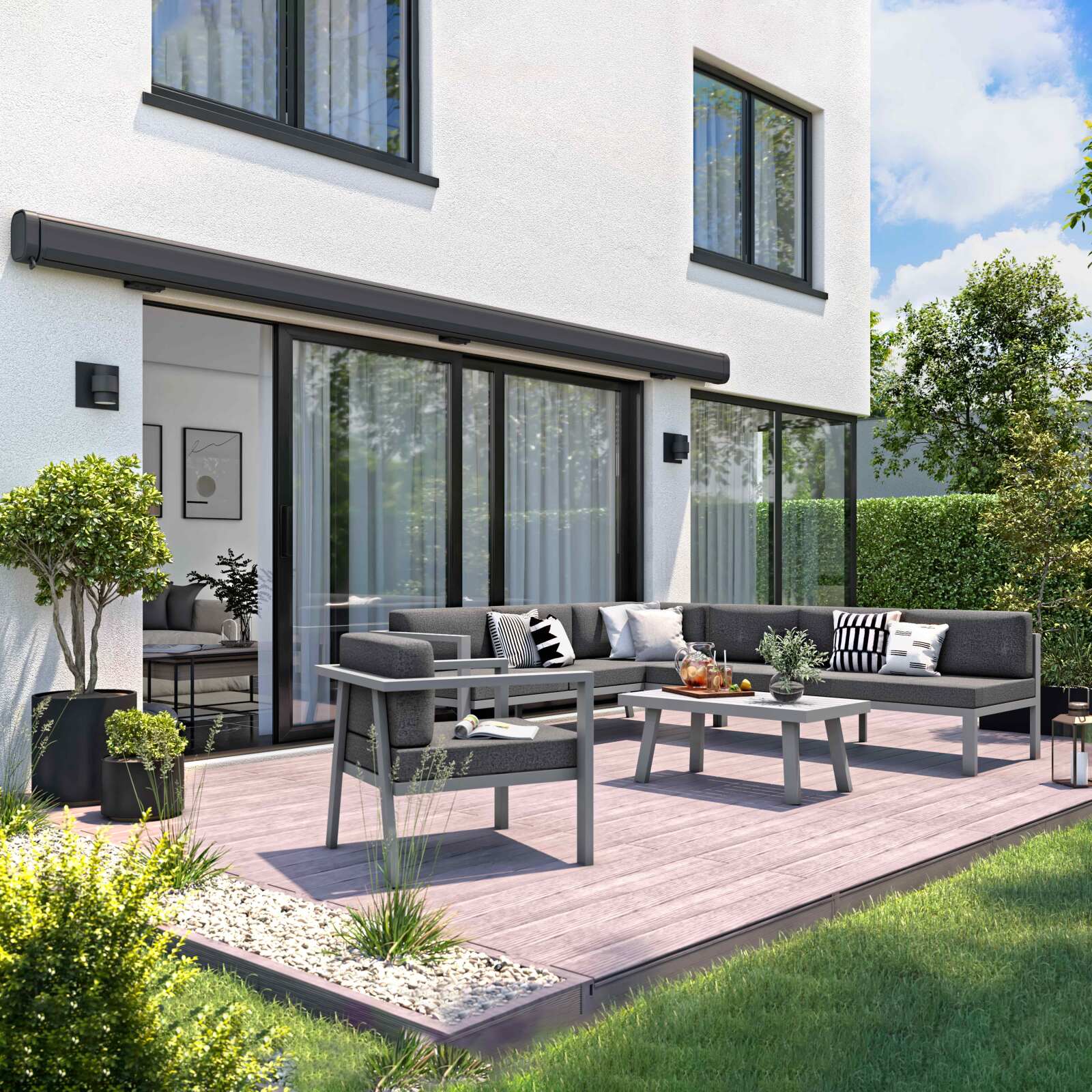 Tenda da sole elettrica + LED con cassonetto integrato 5 x 3 m