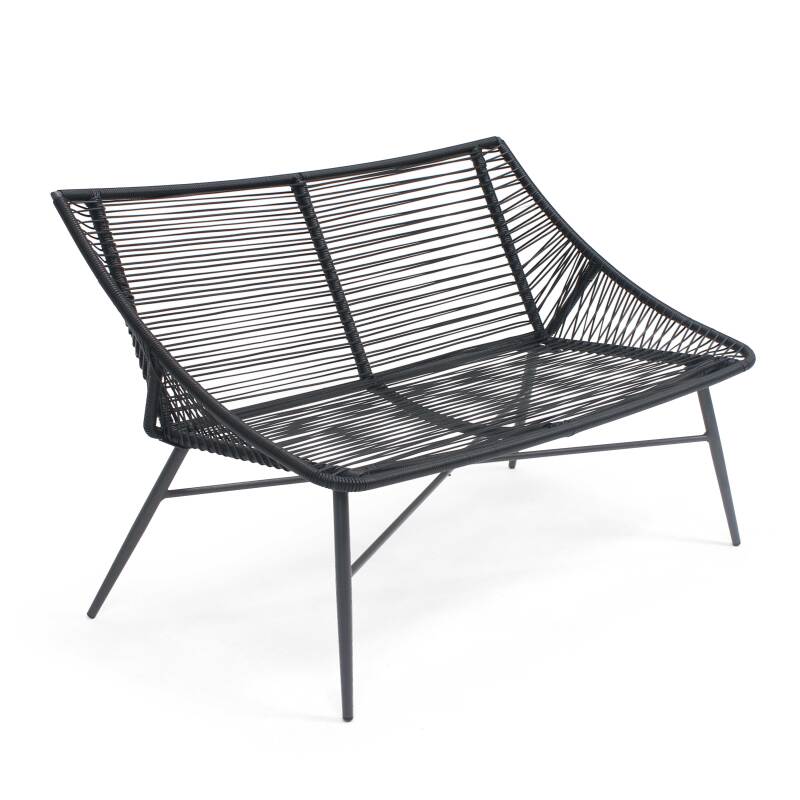 Salotto da giardino in corda con 2 divani, 2 poltrone e 2 tavolini estraibili