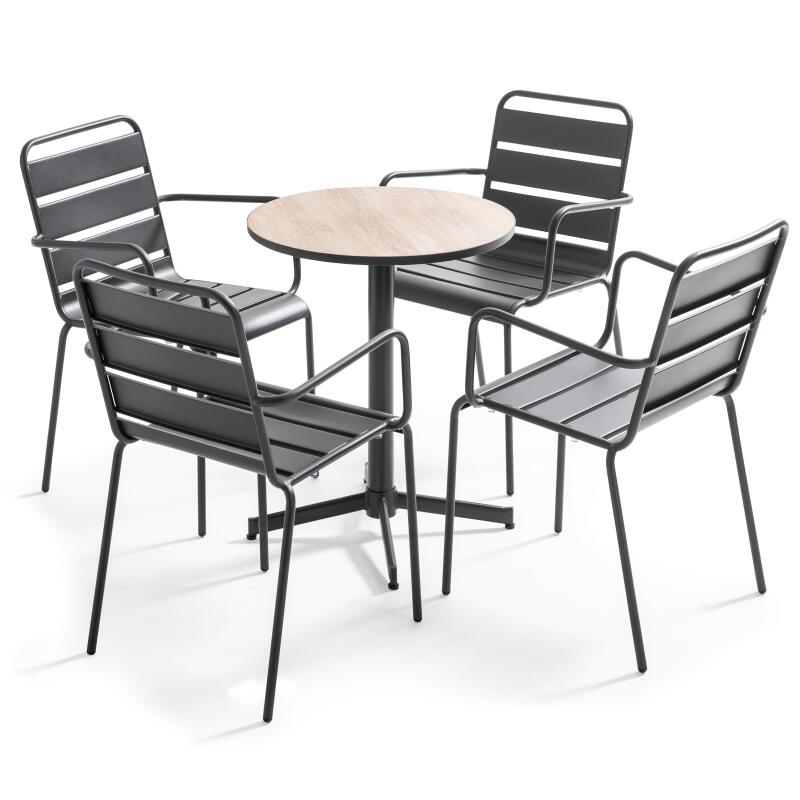 Tavolo da giardino rotondo Ø60 x 72 cm e 4 sedie con braccioli