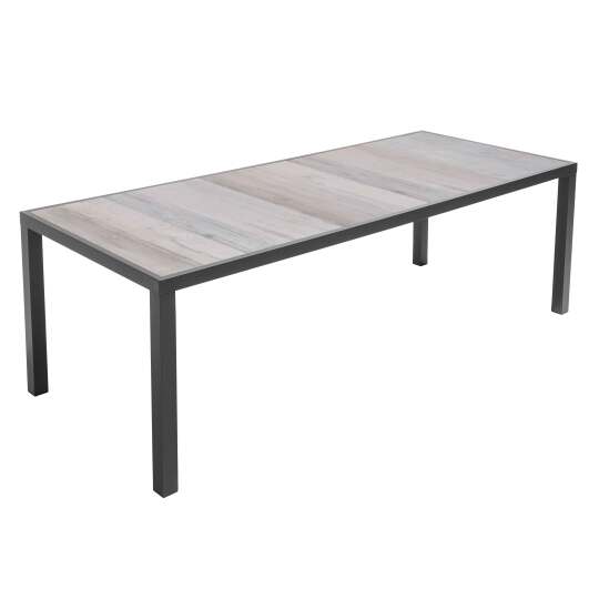 Tavolo con piano in ceramica effetto legno grigio per 10 persone