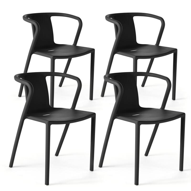 Set di 4 sedie in plastica con braccioli impilabili