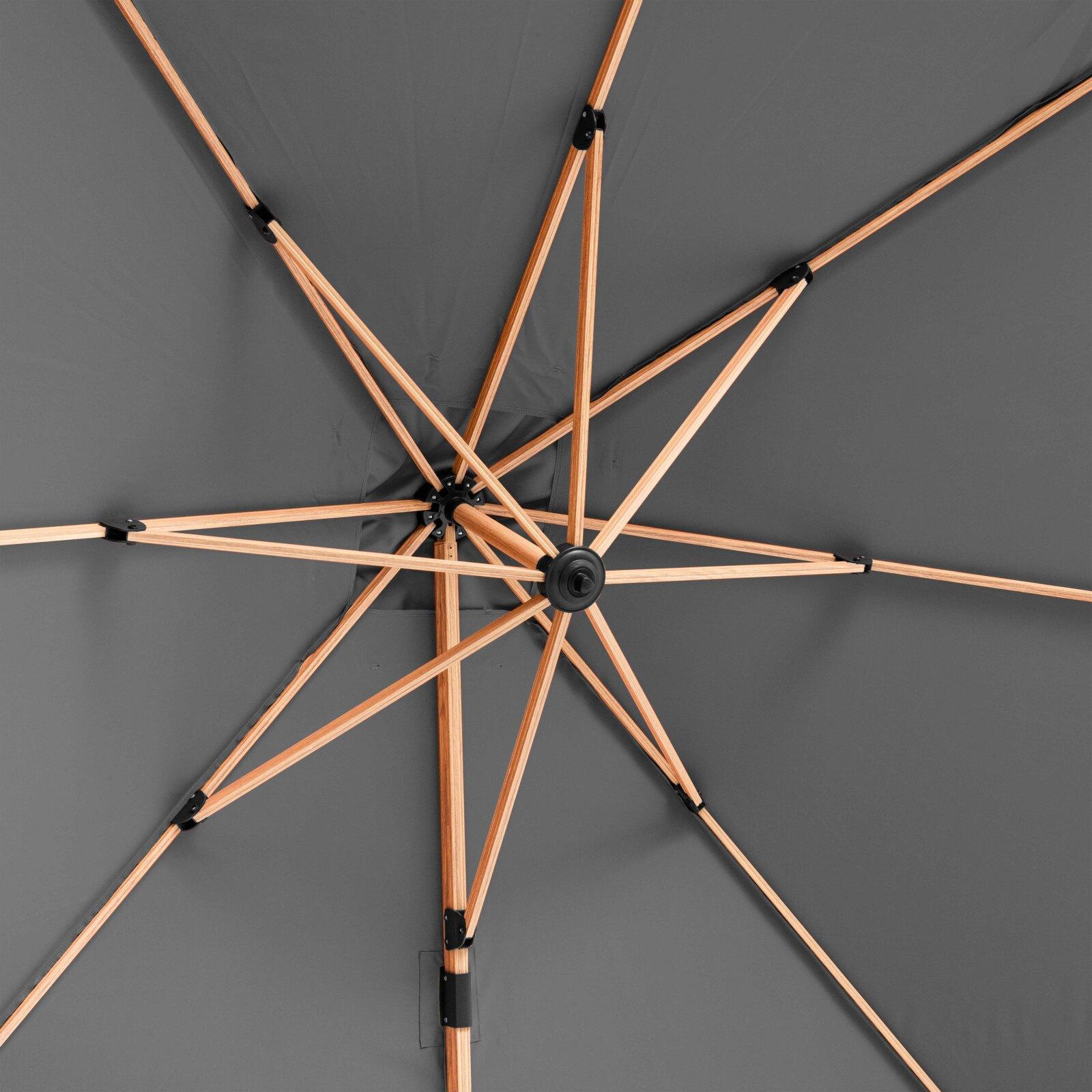 Ombrellone a braccio a palo quadrato decentrato inclinabile con effetto legno (3 x 3 m)