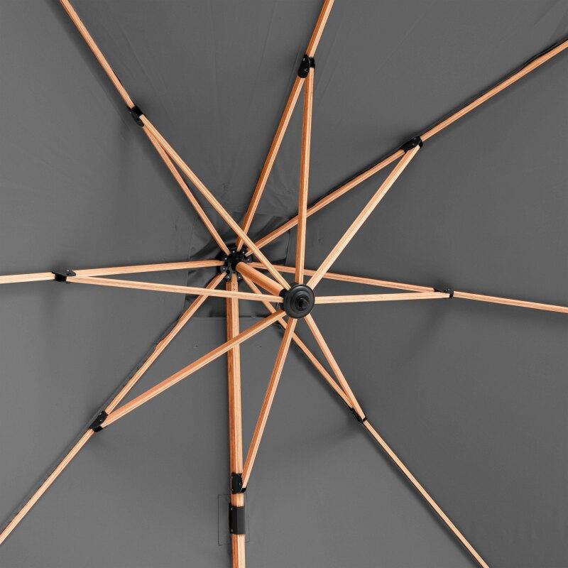 Ombrellone a braccio a palo quadrato decentrato inclinabile con effetto legno (3 x 3 m) (5/7)