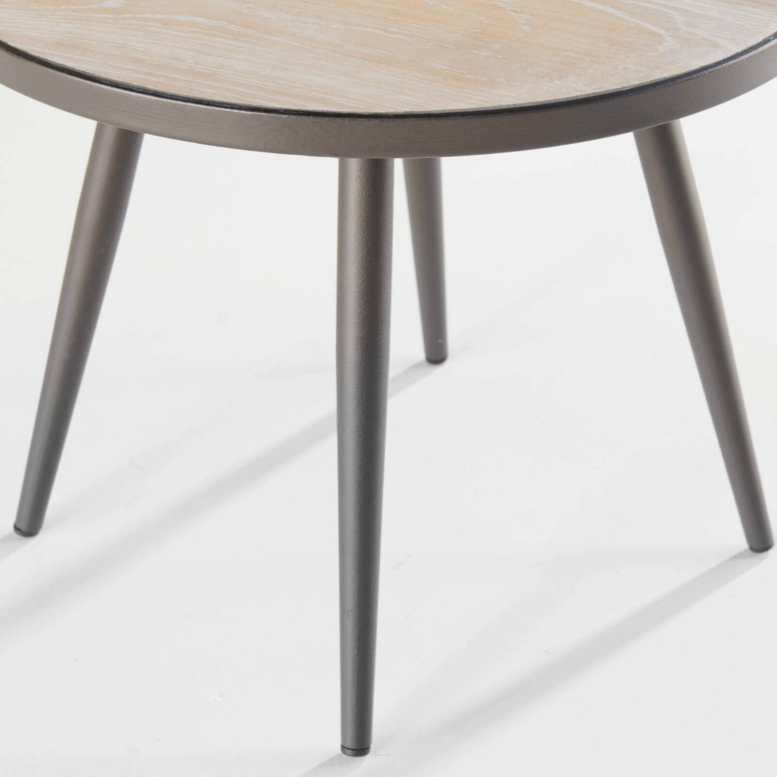 Tavolina da salotto rotondo con piano in simil legno Ø 45 cm