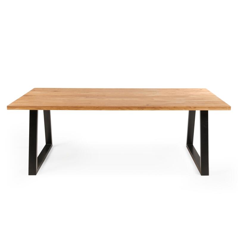 Tavolo rettangolare in rovere FSC® con bordo regolare e gambe a forma trapezoidale