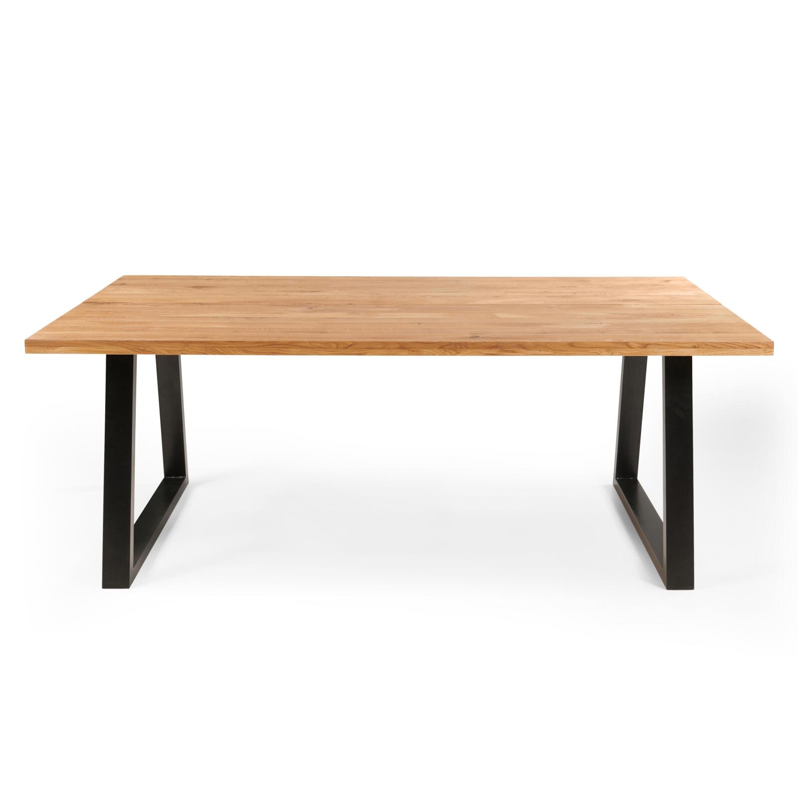 Tavolo rettangolare in rovere FSC® con bordo regolare e gambe a forma trapezoidale