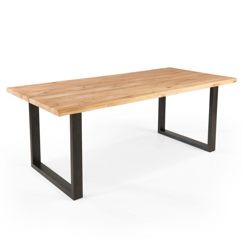 Tavolo rettangolare in rovere FSC® con bordi irregolari e gambe a U