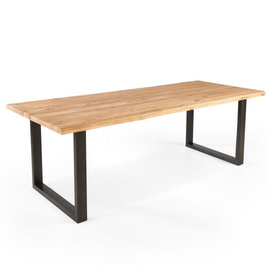 Tavolo rettangolare in rovere FSC® con bordi irregolari e gambe a U