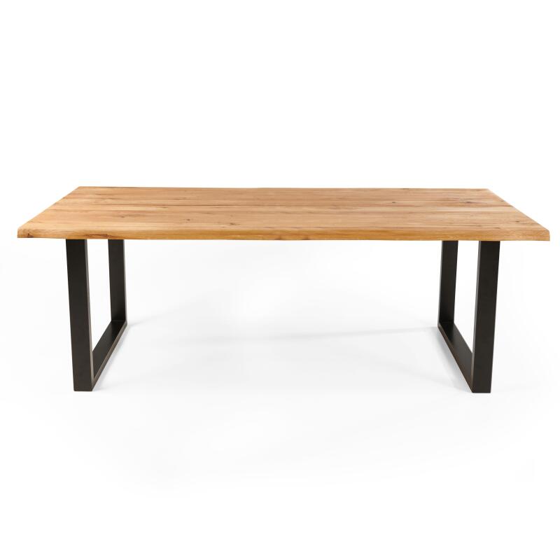 Tavolo rettangolare in rovere FSC® con bordi irregolari e gambe a U (2/6)