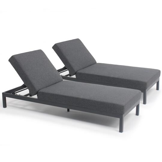Set di 2 lettini prendisole con cuscino, reclinabili in 5 posizioni