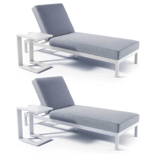 Sdraio da giardino in aluminio reclinabili 5 posizioni con cuscino e ripiano - Set di 2 | Oviala