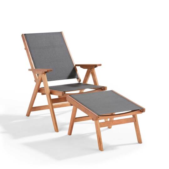 Sedia sdraio reclinabile in legno FSC® e textilene con poggiapiedi | Oviala