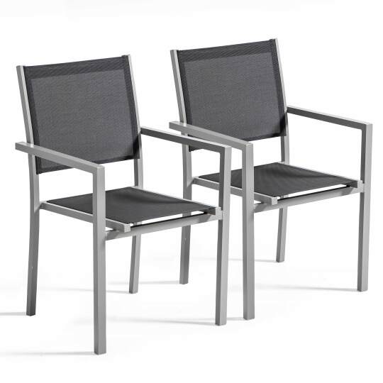 Sedie da giardino in alluminio e Textilene con braccioli - Set da 2 | Oviala