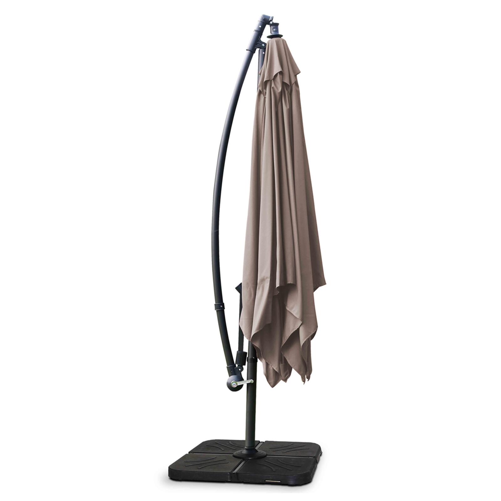 Ombrellone a braccio quadrato inclinabile (3 x 3 m) + 4 pannelli di zavorra riempibili