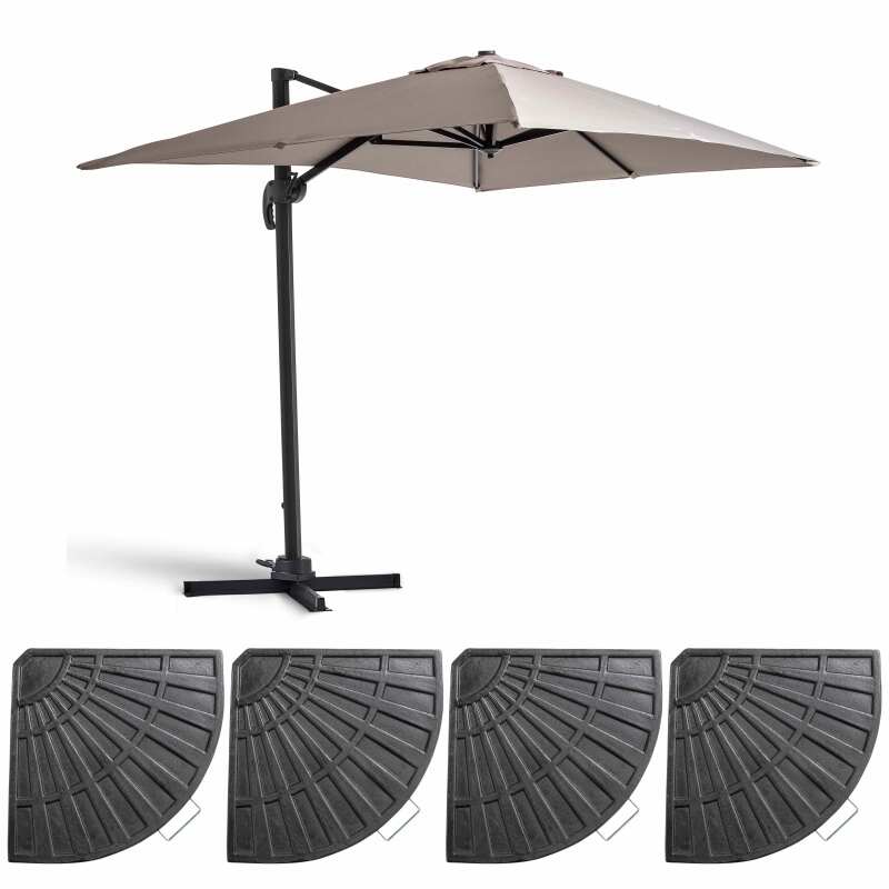 Ombrellone a braccio rettangolari girevoli a 360° (2 x 3 m) + 4 lastre zavorrate