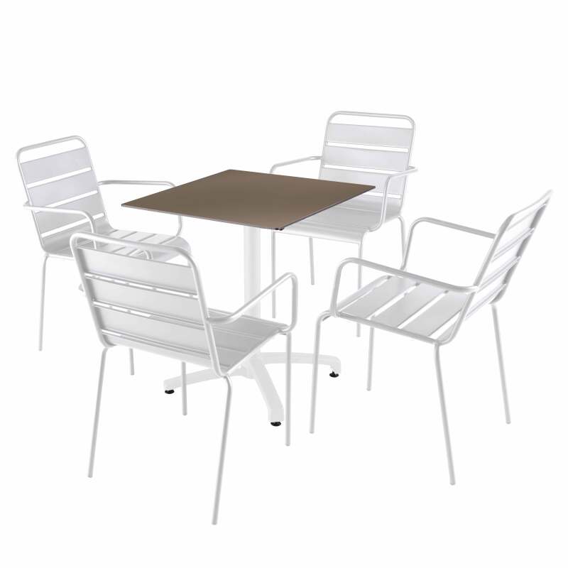 Tavolo inclinabile in laminato 70x70 cm con base bianca e sedie in metallo