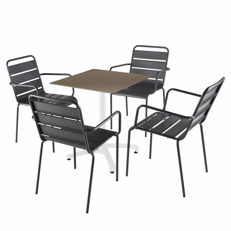 Tavolo inclinabile in laminato 70x70 cm con base bianca e sedie in metallo