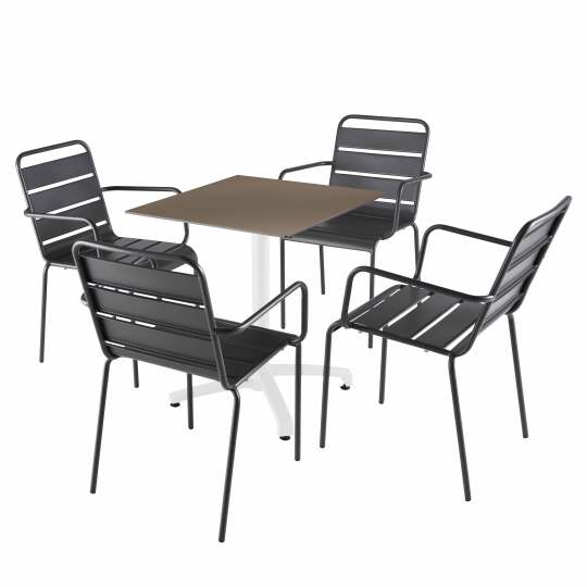 Tavolo inclinabile in laminato 70x70 cm con base bianca e sedie in metallo