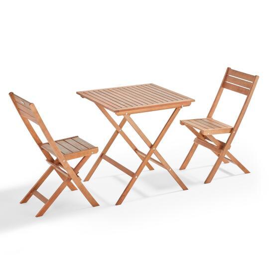 Tavolo da giardino quadrato 70 x 70 cm + 2 sedie pieghevoli in legno di eucalipto FSC®