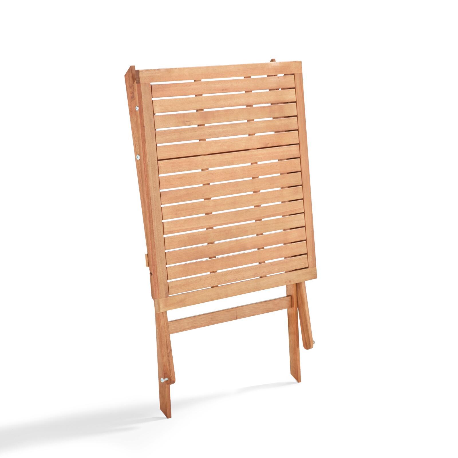 Tavolo da giardino quadrato pieghevole 70 x 70 cm con 2 sedie pieghevoli in legno FSC® e tessiline