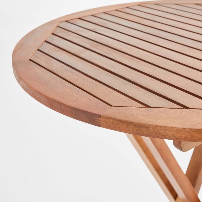 Set da pranzo pieghevole in piedi + 2 sgabelli alti in legno di eucalipto FSC®