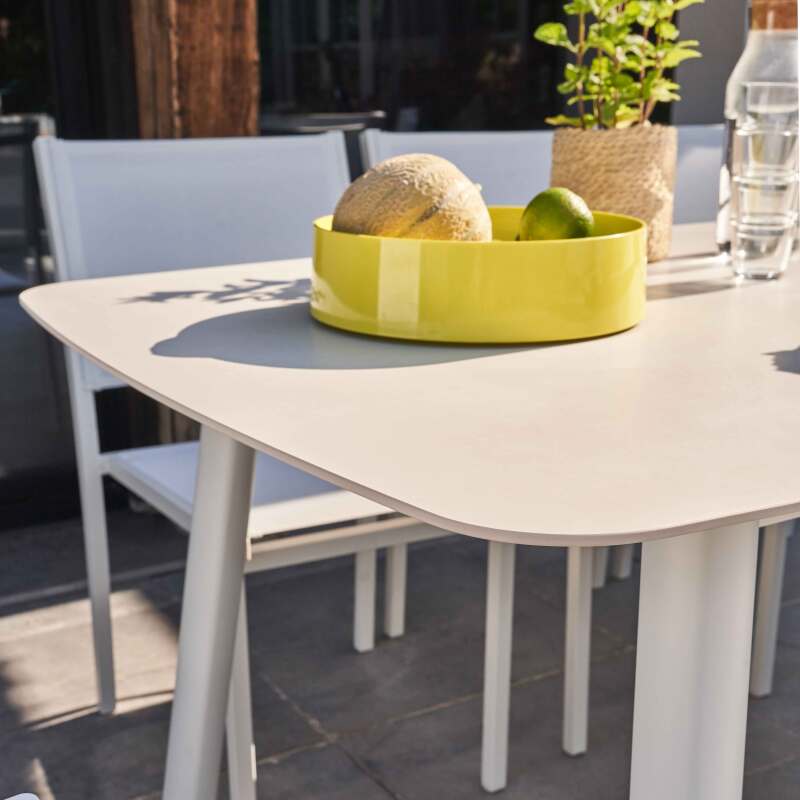 Tavolo da giardino rettangolare (180 x 90 cm) in alluminio + pietra sinterizzata