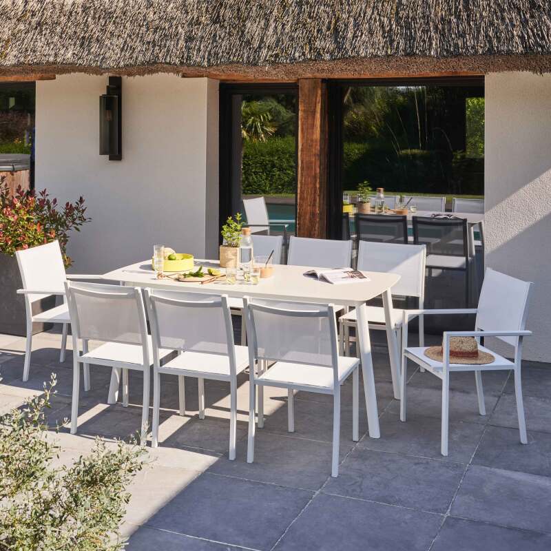 Tavolo da giardino rettangolare (180 x 90 cm) in alluminio + pietra sinterizzata