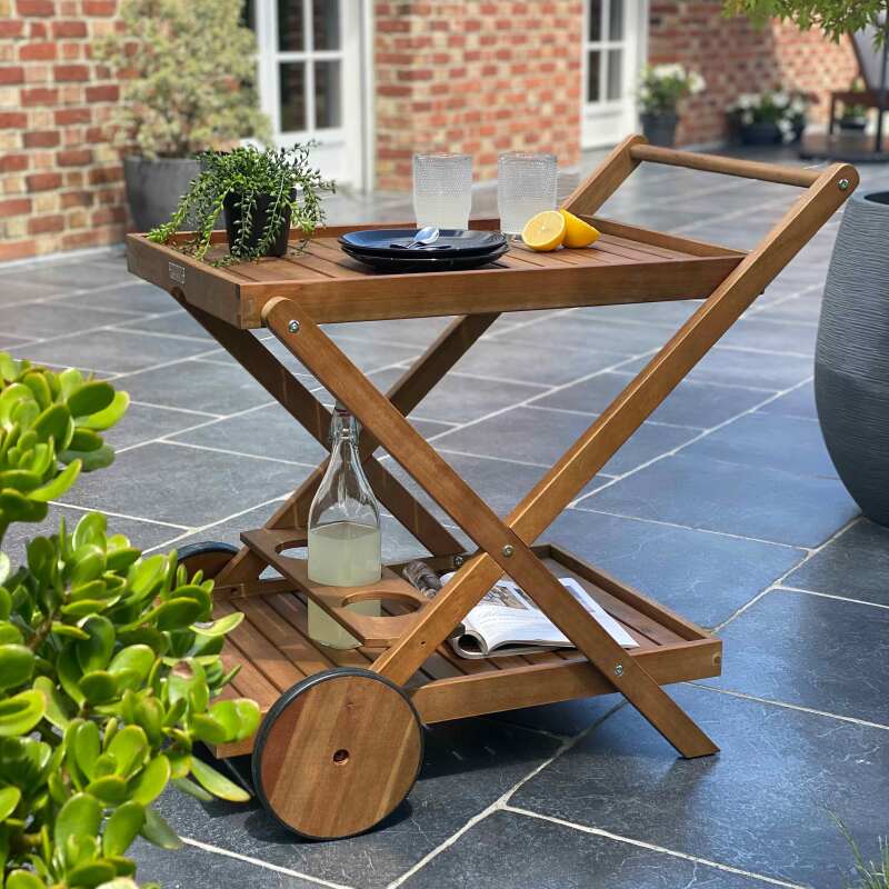 Carrello portaviande da esterno con ruote in legno di eucalipto - Lifestyle