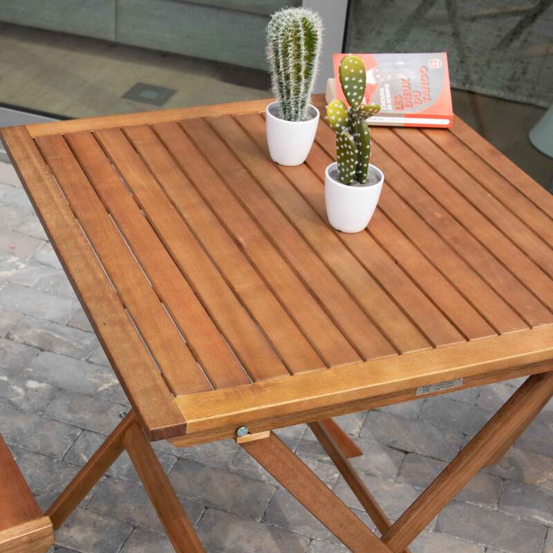 Tavolo quadrato pieghevole da bistrot (70x70x75) in legno di eucalipto FSC®