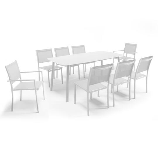 Tavolo da giardino in alluminio e pietra 180 x 90 cm con 6 sedie e 2 sedie con braccioli