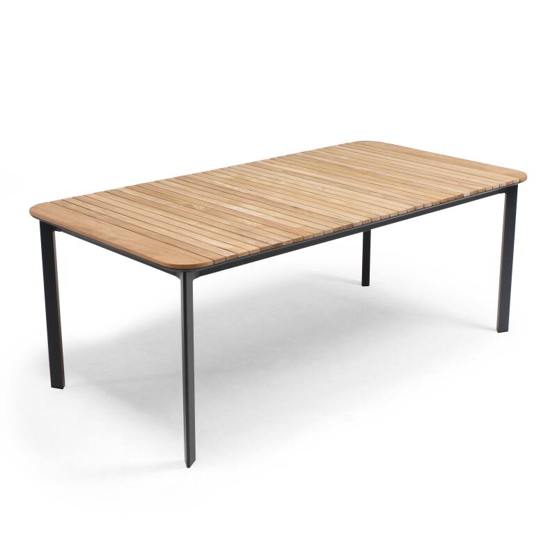Tavolo da giardino rettangolare in alluminio/teak 200 x 100 cm e 8 sedie con braccioli