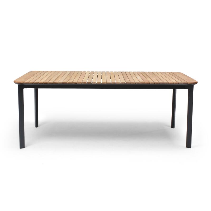 Tavolo da giardino rettangolare in alluminio/teak 200 x 100 cm e 8 sedie con braccioli