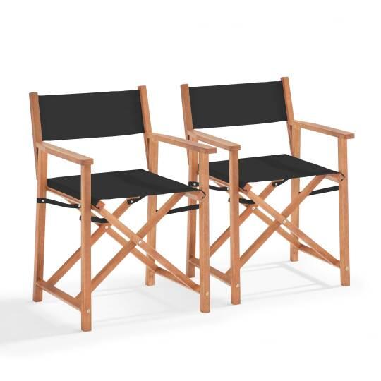 Set di 2 sedie con braccioli pieghevoli in legno di eucalipto FSC® + Textilene