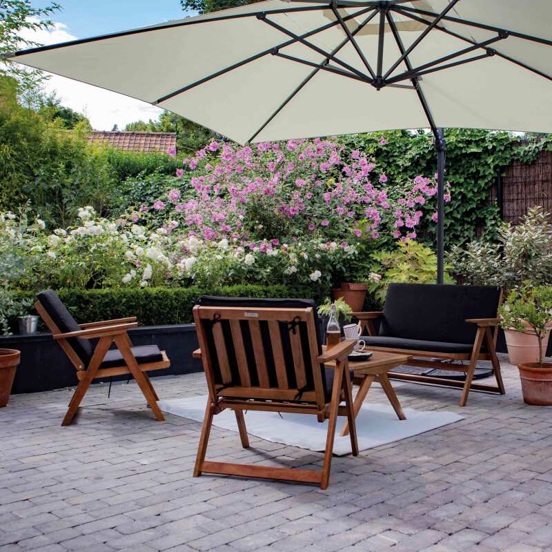 Salotto da giardino in legno di eucalipto FSC® con 1 divano, 2 poltrone e Tavolina da salotto