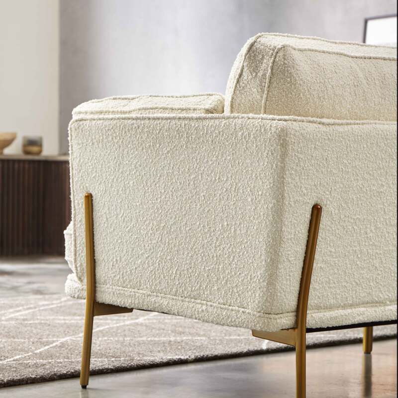 Divano a 3 posti in tessuto bouclette e legno FSC®